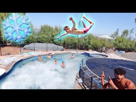 TRAMPOLINE FLIPS into DRY ICE POOL!