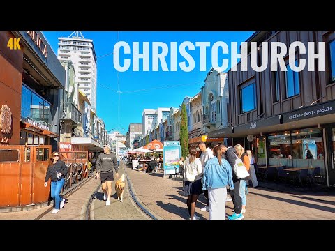 Christchurch New Regent St and Cathedral Square Walk Tour 2024 4K | New Zealand Walking Tour 4K