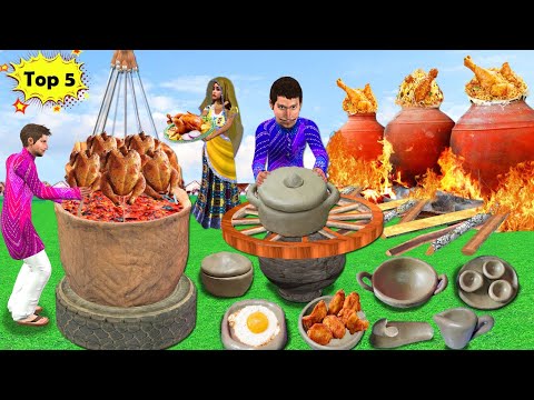 Clay Kitchen Tools Giant Pot Chicken Biryani Roast Cooking Street Food Hindi Kahaniya Moral Stories