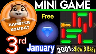 3 January 💎🔑🐹 Puzzle Trick: P2E Hamster Kombat key MiniGame Solved, slow step by step! 🎮