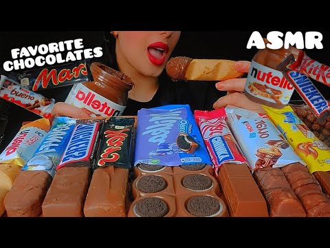 ASMR🍫chocolate bars with Nutella👅|MARS SNICKERS |KITKAT |MILKA&OREO|KINDERBUENO|목방 초콜릿바|NOTALKING 🐾