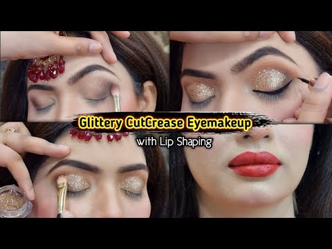 Golden Glitter Cut Crease Tutorial | Asian Bridal Makeup with Proper Lip Shaping | Asma Khan