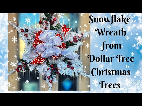 DIY Dollar Tree Christmas Trees into SNOWFLAKE WREATH | CHRISTMAS WREATH and BONUS Christmas Swag