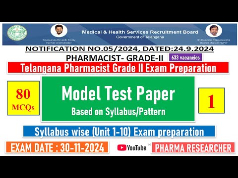 Telangana Pharmacist Grade-II exam Preparation II Mock test - 1 II Unit 1-10 exam preparation