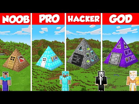 Pyramid House Build Battle Challenge - Noob vs Pro vs Hacker vs God - Minecraft Animation