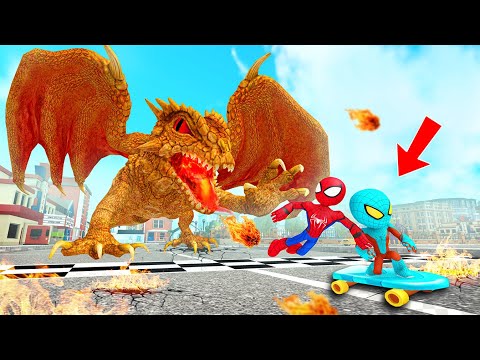 Spiderman vs Dragon monster: Spiderman superhero family against team bad guys Joker | Spider Junior