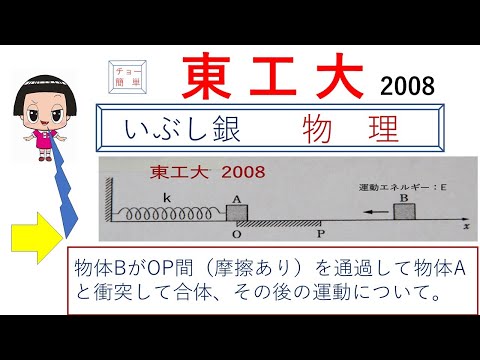 【摩擦面での運動（仕事の原理）】摩擦面のどこで止まる？運動エネルギーと弾性エネルギーと動摩擦力の仕事（東工大）2008