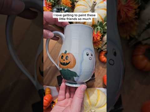 Gourd Folk and Ghost Mug #NowWhatPotteryWorks #GourdFolk #Pottery #Pumpkin #GhostMug #CuteHalloween