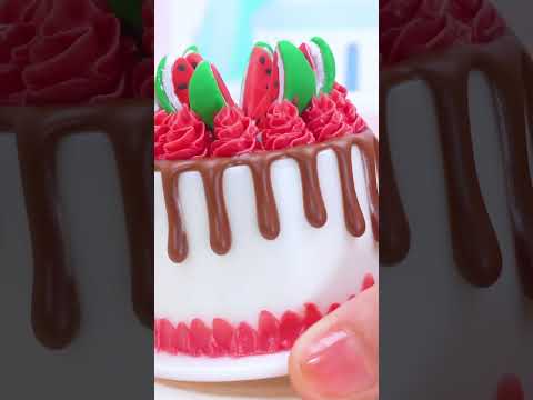 Chocolate Watermelon cake #shorts #cake #miniaturecooking #satisfying #asmr #minikitchen