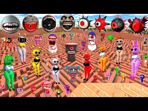 💥 BIG MAZE ALL NEW MISS SPRUNKI FAMILY WENDA PINKI RADDY MR SUN and MR MOON SPARTAN KICKING in Gmod