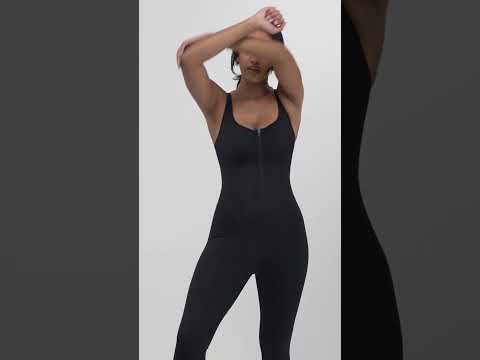 Fashion Zipper Front Slit Sports Sauna Jumpsuit