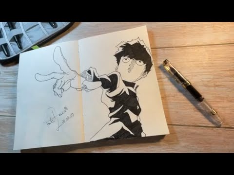 Fountain pen drawing anime|Shigeo 影山茂夫|Mob psycho 100|TenK Draws