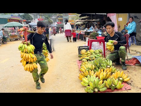 2 Days Harvest Big Bananas Go To Country Market Sell, Make a hut, 2 Year Off Grid Cabin in Forest