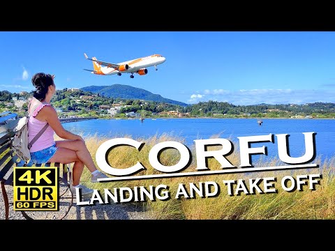 Landing and take off at Corfu International Airport in 4K 60fps HDR 💖 Best places 👀 Great experience