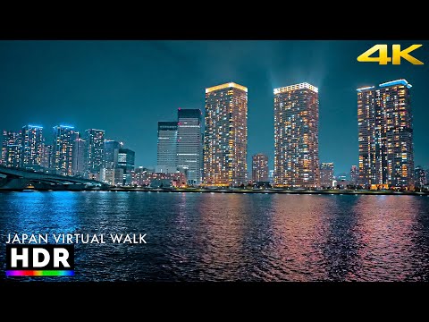 Japan - Tokyo bay, night walk in Toyosu • 4K HDR