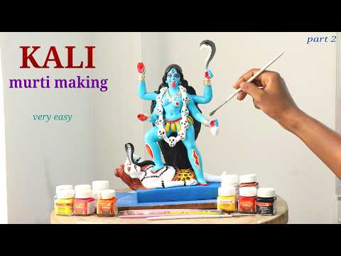 Kali murti making and coloring at home | kali thakur banano | clay art