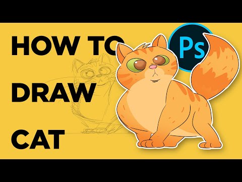 How to draw cat illustration in adobe photoshop with wacoom tablet