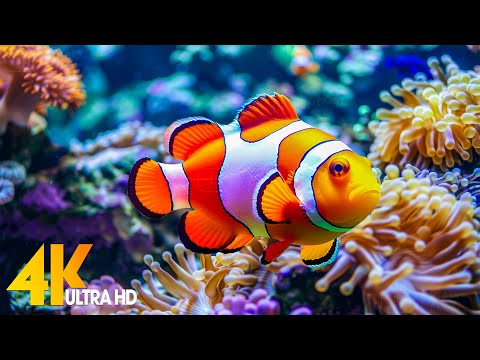 Aquarium 4K VIDEO (ULTRA HD) 🐠 Beautiful Coral Reef Fish - Relaxing Sleep Meditation Music #62