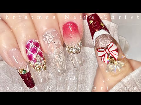 Santa Hat-Inspired ✨ Christmas Nails / Length Extension / Clear French Nails