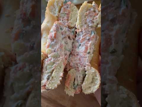 Trying the viral chopped smoked salmon bagel. Good but messy. #breakfast #easy #homemade #viral