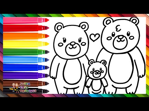 Draw and Color a Cute Bear Family 🧸🧸🧸❤️🐻🌈 Drawings for Kids