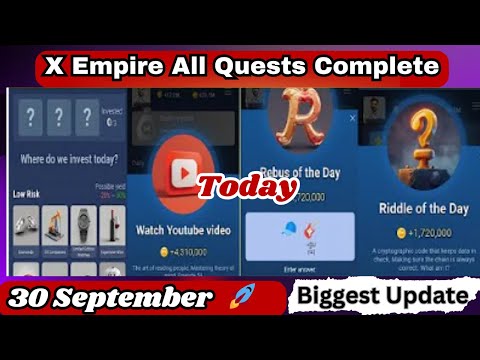 30 September All Quests Code X Empire | Riddle Of The Day | Rebus Of The Day | YouTube Video Code