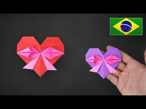 Origami: Coração com Laço / Coração Presente Fácil - Instruções em Português BR