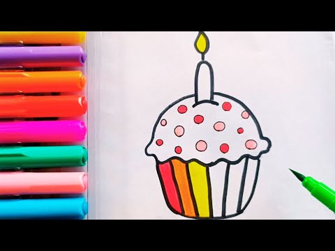 Drawing and Painting Rainbow Cup Cake for Kids & Toddlers | Simple Drawing, Coloring #drawing