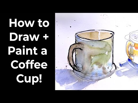 How to Draw and Paint A Simple Coffee Cup with Fountain Pen and Watercolour