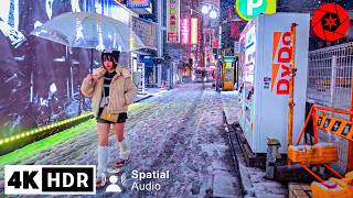 Tokyo Heavy Snow Night Walk in Shinjuku & Shibuya // 4K HDR Spatial Audio