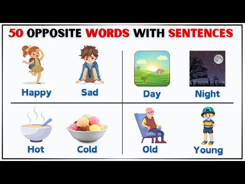 50 Opposite Words for kids | Learn With Sentences | Antonyms in English | Vocabulary | Phonics