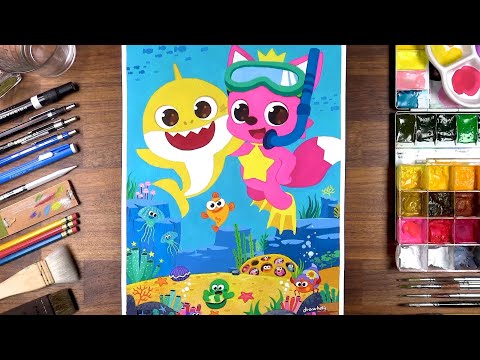 Baby Shark and Pinkfong - Poster Color Painting