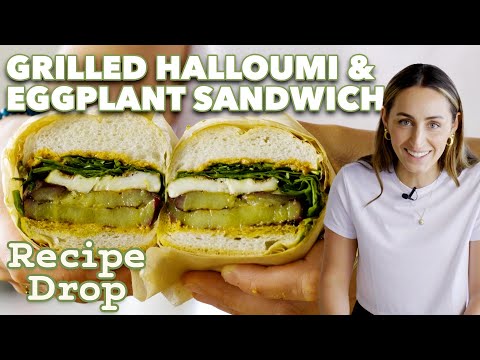 Packable Grilled Halloumi & Eggplant Sandwich with  Sun-Dried Tomato Pesto | Recipe Drop | Food52