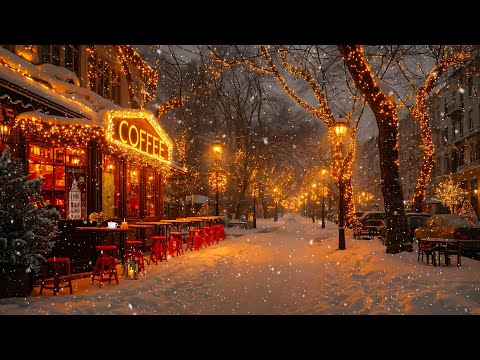 Street Coffee Ambience on a Snowy Day ☕ Relaxing Jazz Music for a Positive Mood ~ Winter Jazz Music