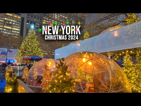 New York City 4K Walk Christmas in NYC 2024 Christmas Tour Rockefeller Center, Bryant Park, Macys