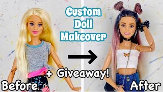 Custom Barbie Doll Makeover Transformation!🤩 + Giveaway! My Fans Decided! Ombre Color Hair| Repaint