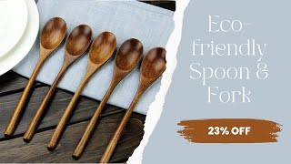 Wooden Soup Spoon & Fork | 5 Pieces Wooden Soup Spoon & Fork Eco-Friendly Products for Cooking