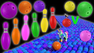 🎳🐻🌈 Bowling Ball Adventure: Kinetic Sand Learn Alphabet Animals and Colors | U is for Unicorn