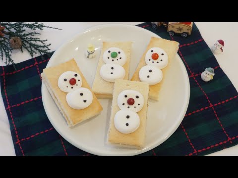 不失敗「棉花糖雪人吐司/ Marshmallow Snowman Toast / クリスマスレシピ/ 크리스마스레시피」棉花糖會牽絲噢～⛄️⛄️