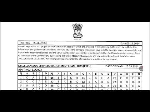 WBPSC MISCELLANEOUS ANSWER KEY Published |My marks|#wbpsc #wbpscmiscellaneous #answerkey