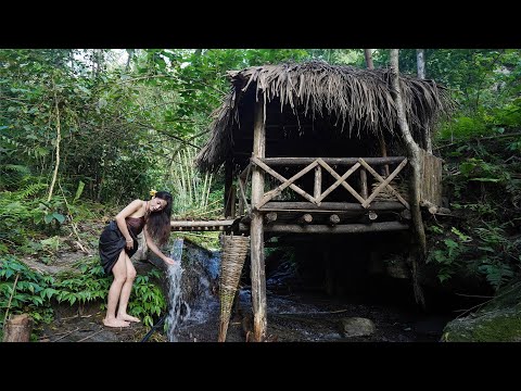 Full 7 Day Building complete and warm survival shelter - Bushcraft Suvival In the Rain Forest - ASMR