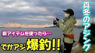 【アジング】真冬の海で尺アジを狙う!! 新アイテムで爆釣して記録を更新✨