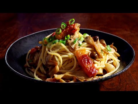 【パスタレシピ】キノコの和風パスタをめんつゆとバターを使って作ってみたの巻