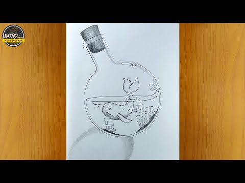 How to Draw a Scenery  inside Potion Bottle || How to Draw a Whale || Pencil Sketch - Step by Step