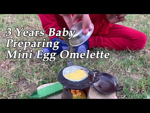 Miniature Egg Recipe | Tiny Egg Omelette | 3 Years Baby Preparing Mini Egg Omelette