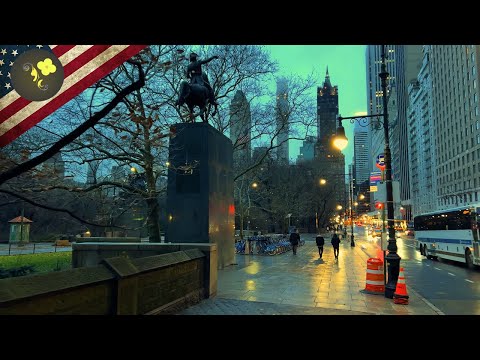 New York USA - Manhattan - Morning gloomy foggy walk , and Central Park-NYC - New Year's vibe, 4K