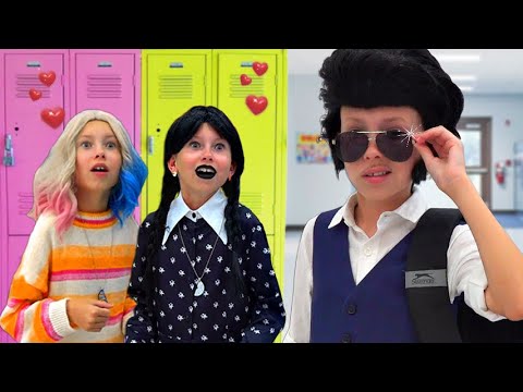 Alice and Wednesday Addams at school with friends  - Pink vs. Black Challenge