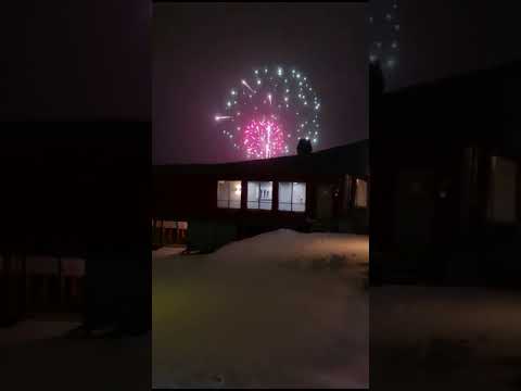 Nansen Restaurant - view to fireworks from Longyearbyen Havn, New Year's Eve 2023-2024 🥰