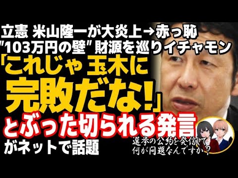 立憲民主党の米山隆一議員が「103万円の壁」で大炎上w7兆円の財源を巡り玉木代表を批判→玉木代表のド正論に完全敗北・・・涙目