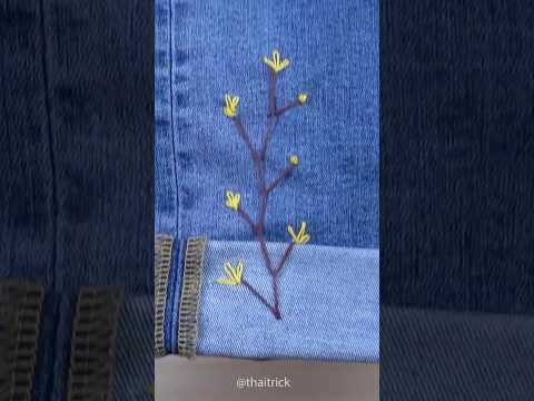 Yellow Floral Embroidery on Jeans #creativesewing #embroiderytips #handsewing #beginnerembroidery